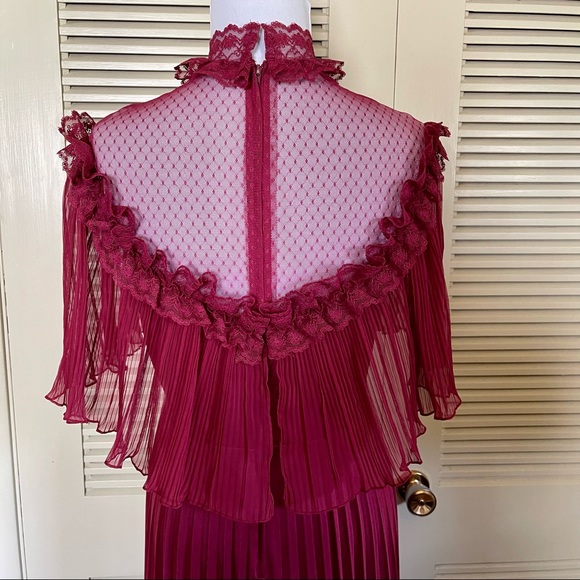 Vintage 70s 80s Lace Pleated Maxi - Picture 6 of 9
